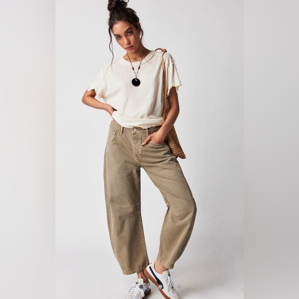 We the Free (Free People) Good Luck Mid Rise Barrel in Taupe